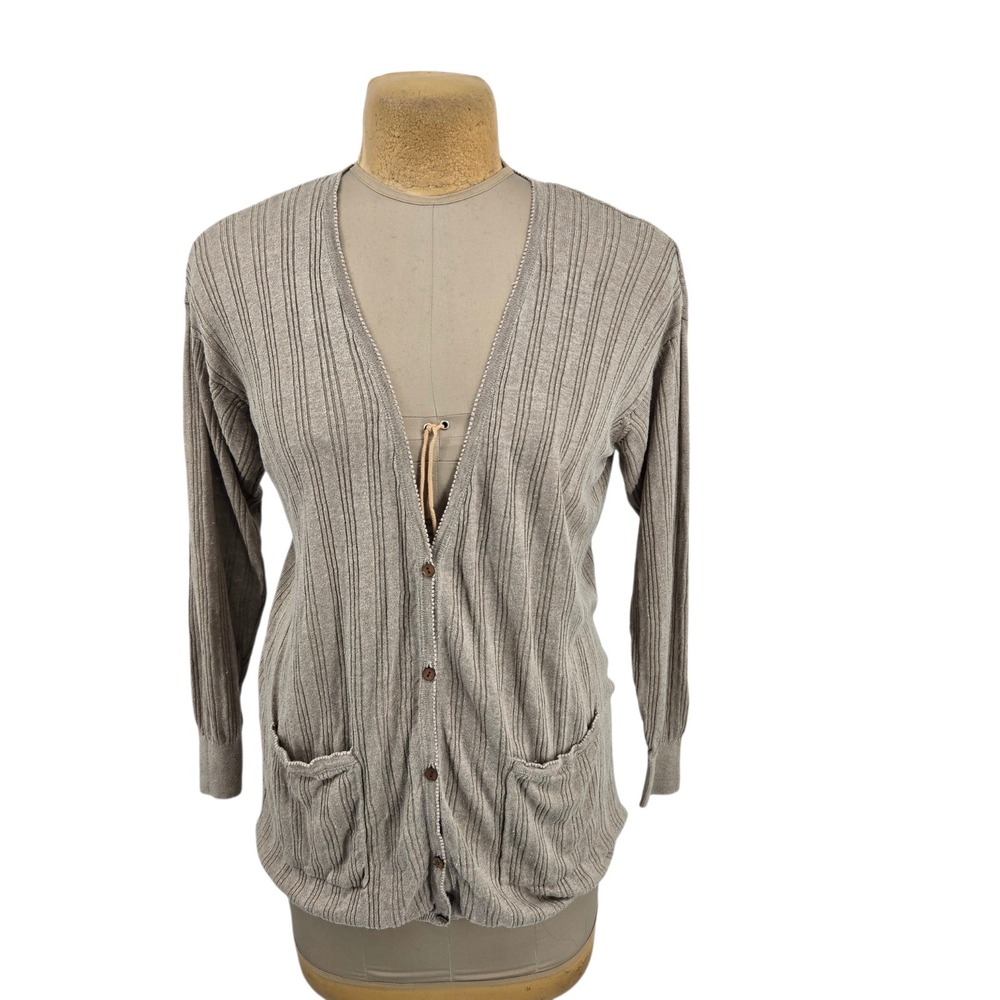 Nancy Heller Cardigan Women M Linen Ribbed Knit Saks Fifth Avenue VIntage 90s